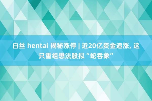 白丝 hentai 揭秘涨停 | 近20亿资金追涨， 这只重组想法股拟“蛇吞象”